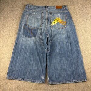 Rocawear Men's Wide Leg Ultra Baggy Jean Shorts Size 40 x 18 Blue Skater Grunge